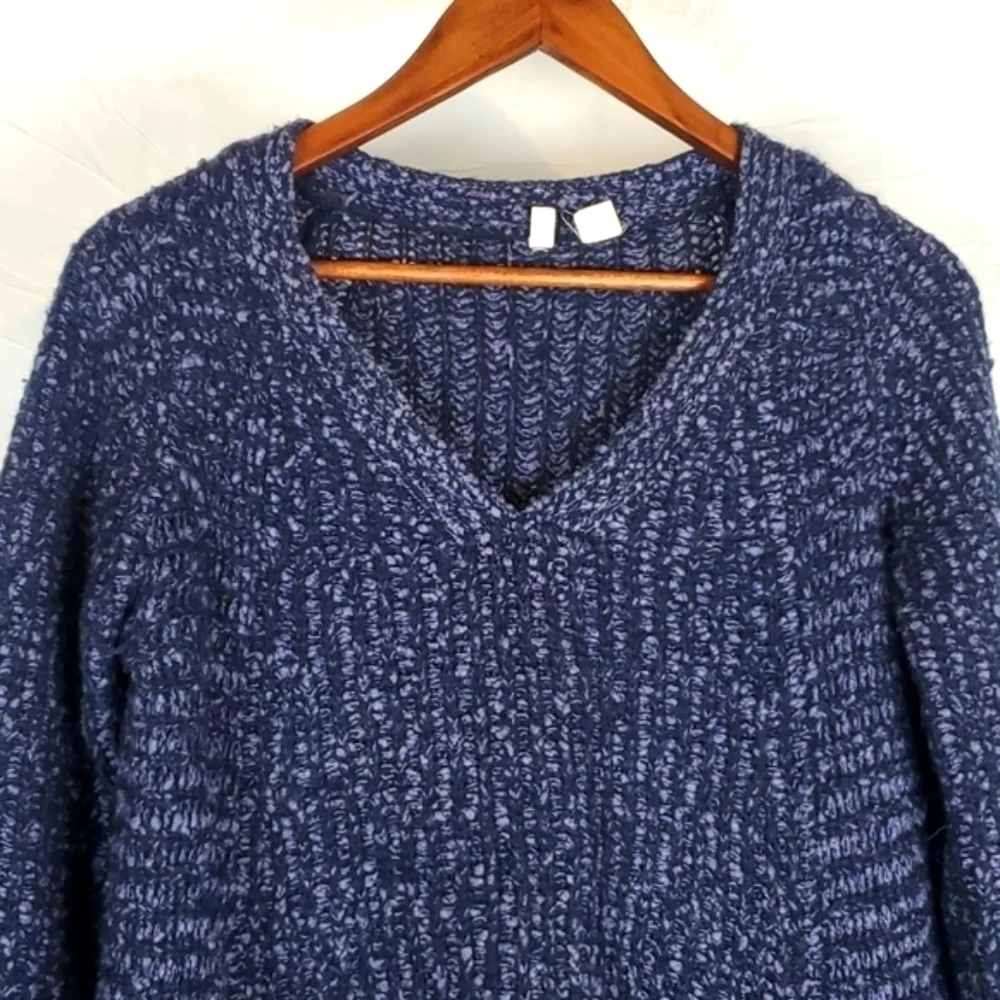 Anthro Moth Brand Blue Marled Knit Asymmetrical Zip‎ Hem Sweater
